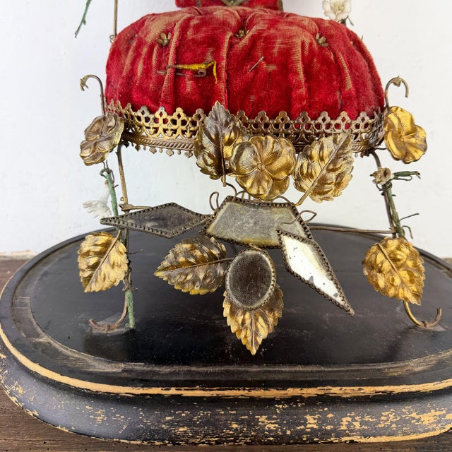 Metal Antique French Napoleon III Ormolu Marriage Globe with Red Velvet Cushion Display, 1890s For Sale - Image 7 of 13