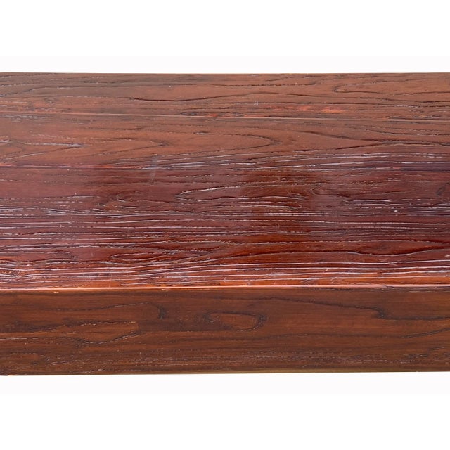 Brown Brown Rectangular Bold Thick Wood Rough Grain Coffee Table Bench For Sale - Image 8 of 9