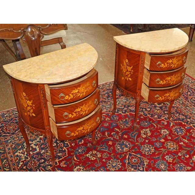 Pair of Early 20th Century Marble Top Louis XV French Style Commode Nightstands For Sale - Image 4 of 15
