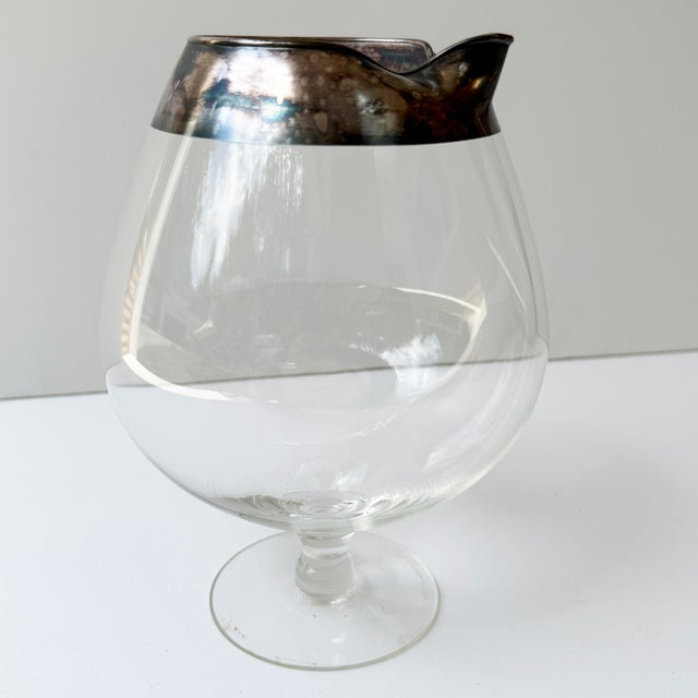 Mid-Century Silver Rimmed Glass Cocktail Pitcher For Sale - Image 4 of 6