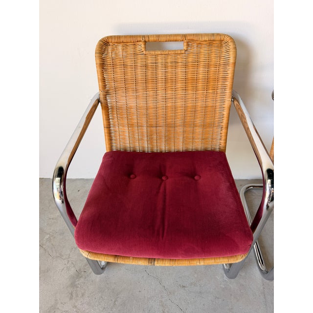 Mid Century Modern Harvey Probber Style Chrome & Cane Cantilever Arm Chairs - A Pair For Sale In Miami - Image 6 of 18