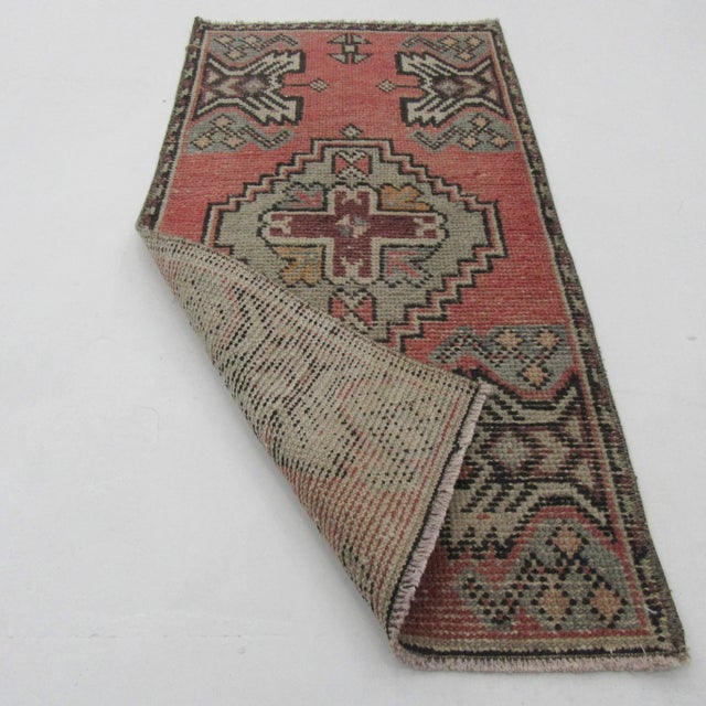 Mid-Century Modern Vintage Turkish Mini Wool Rug For Sale - Image 3 of 4