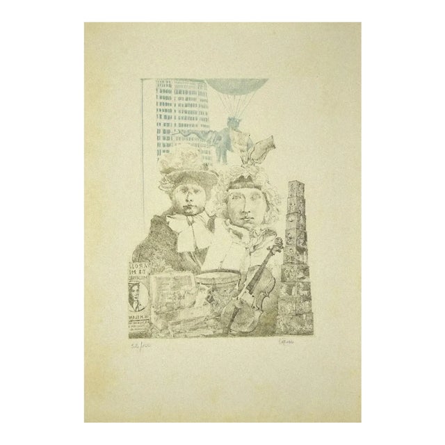 Carlo Cattaneo, Children, Original Etching, 1980s For Sale