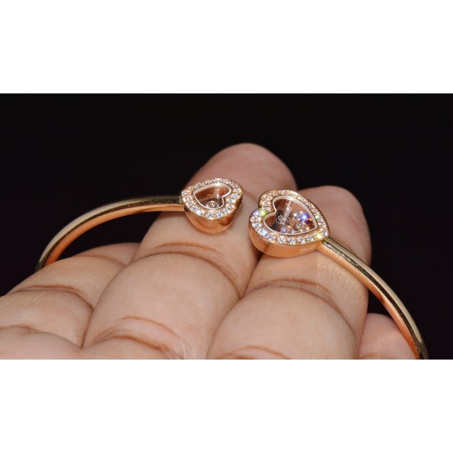 Late 20th Century Authentic Chopard Happy Diamonds Icons 0.54ct Diamond Heart Open Bangle Bracelet 18k Rose Gold For Sale - Image 12 of 14