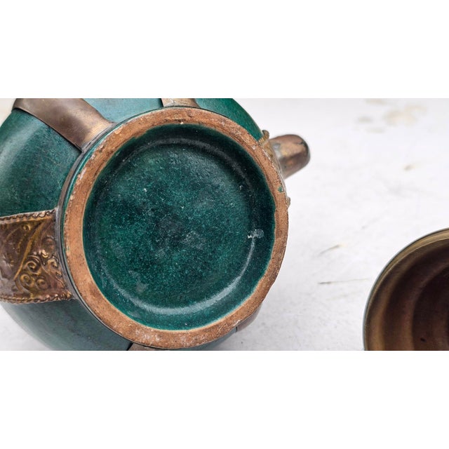 Metal Art Deco Ceramic Jug with Brass Fittings, 1920s For Sale - Image 7 of 8