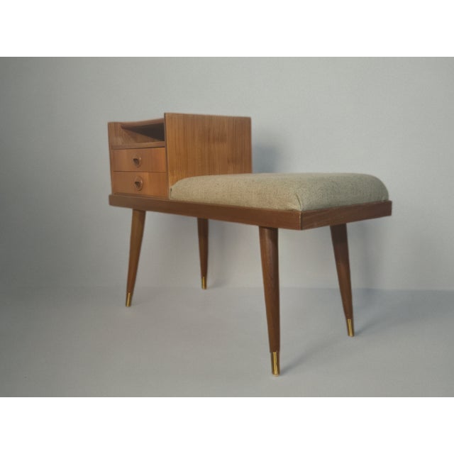1960s Mid-Century Scandinavian Teak and Green Fabric Entryway Bench, 1960s For Sale - Image 5 of 13
