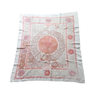Vintage Suzani Textile - Neutral & Rare Blush Pink For Sale