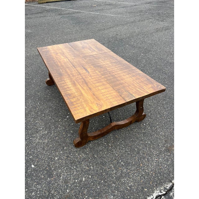 Brown Vintage Solid Wood Trestle Coffee Table For Sale - Image 8 of 8