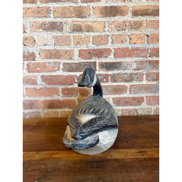 Master-Carved Antique Folk Art Preening Canada Goose Decoy For Sale - Image 12 of 18