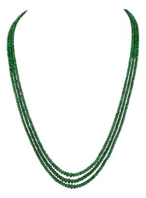 200Ct Fine Emerald Beads 3 Line Necklace with 14 Kt Yellow Gold Clasp Adjustable