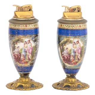 French Porcelain Table Lighters, Pair For Sale