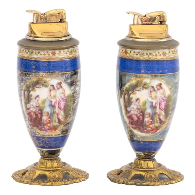 French Porcelain Table Lighters, Pair For Sale