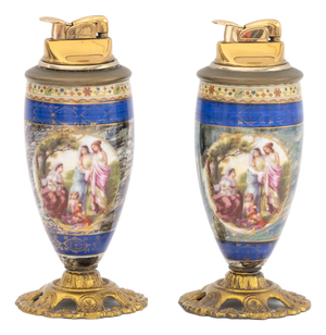 French Porcelain Table Lighters, Pair