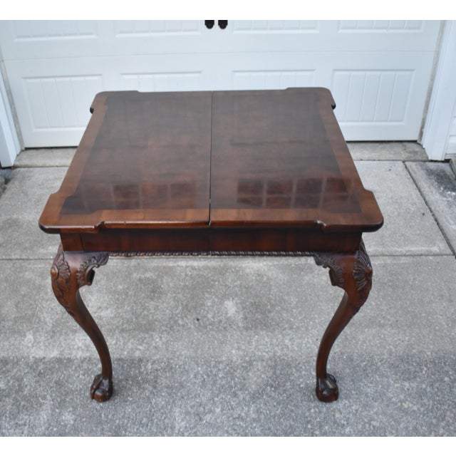 Henredon Mahogany Burl Wood Table Chippendale Butterfly Leaf Ball Claw Feet For Sale - Image 13 of 17