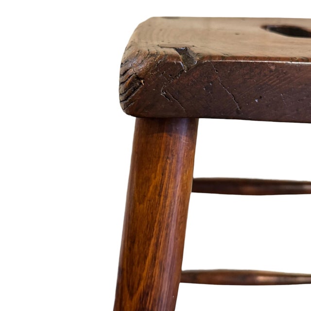 19th Century Early 19th Century English Country Elm Stool with Pierced Handle, 1830 For Sale - Image 5 of 11