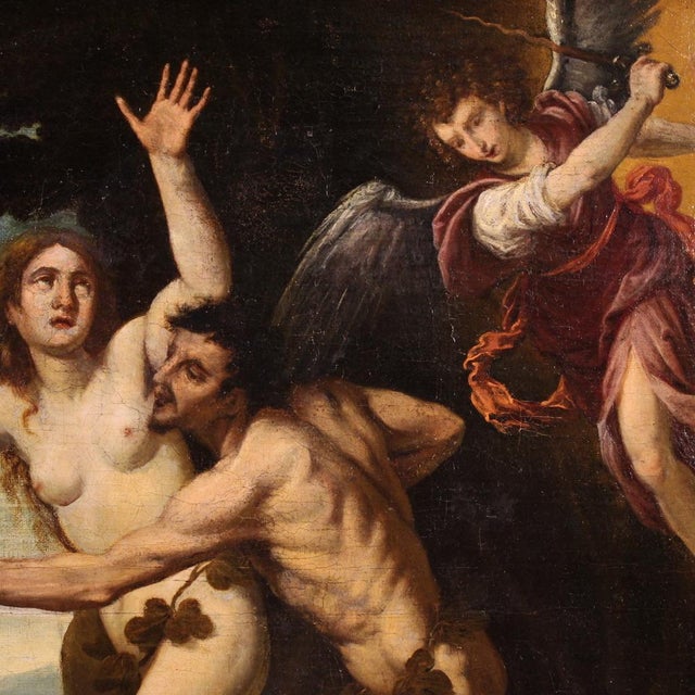 Italian Artist, The Expulsion of Adam and Eve from the Garden of Eden, 1640, Oil on Canvas, Framed For Sale - Image 6 of 16