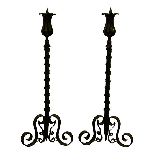 Large Vintage Wrought Iron Candleholders, 1960, Set of 2 For Sale