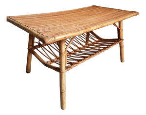 Vintage Bamboo and Rattan Coffee Table with Magazine Rack, France, 1960s-1970s