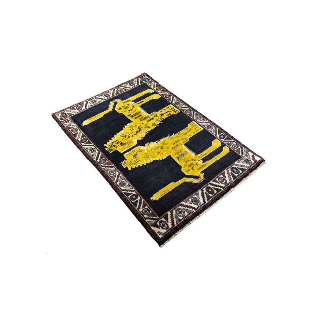 Mid-Century Modern Hand-Knotted Gabbeh Rug with Lion Motif For Sale - Image 3 of 11