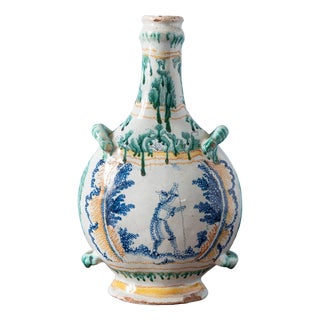 Blue & Green Bottle from Nevers Faience, 1750s For Sale