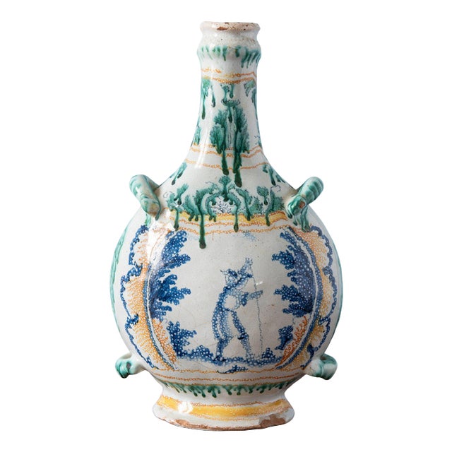 Blue & Green Bottle from Nevers Faience, 1750s For Sale