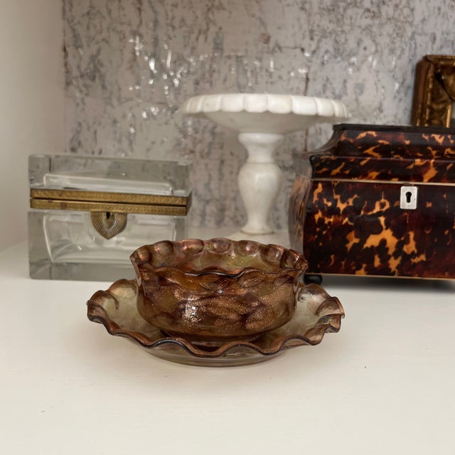 Glass Hand Blown Fluted Murano Glass Finger Bowl and Plate For Sale - Image 7 of 7