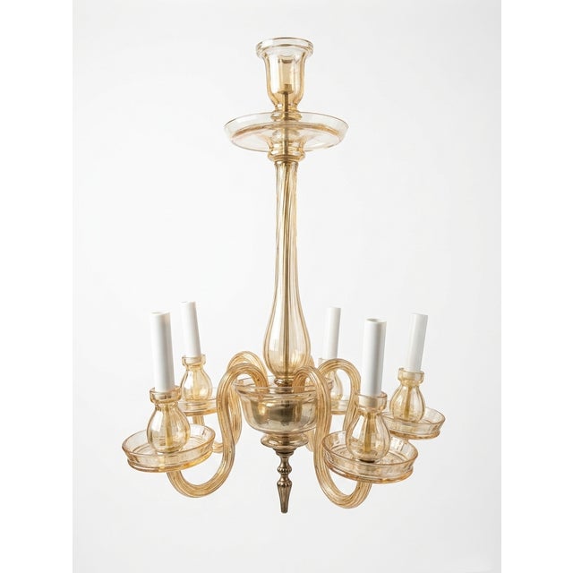 Amber Murano Glass Five-Arm Chandelier, 1960s, in Very Good conditions. Designed 1960 to 1969 European Plug (up to...