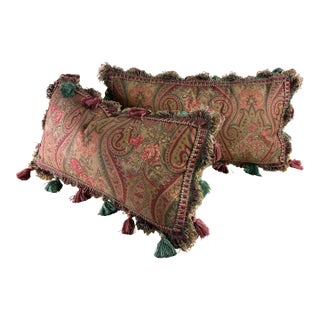 Ralph Lauren Handsome Tasseled Paisley Lumbar Pillows/Pair For Sale