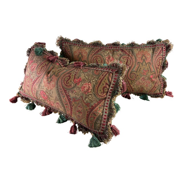 Ralph Lauren Handsome Tasseled Paisley Lumbar Pillows/Pair For Sale