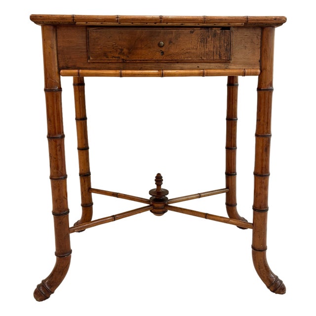 Antique Aesthetic Movement Faux Bamboo Chinoiserie Style Side Table With Drawer For Sale