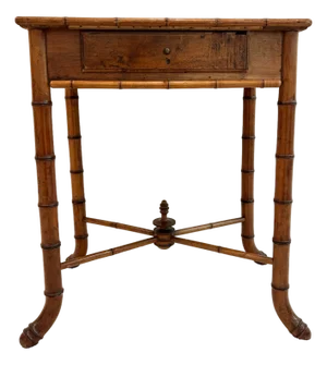 Antique Aesthetic Movement Faux Bamboo Chinoiserie Style Side Table With Drawer