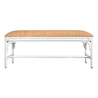 Matthew Izzo Home Asha Natural Rattan Bench With White Painted Base For Sale