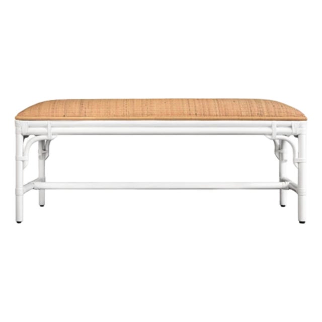 Matthew Izzo Home Asha Natural Rattan Bench With White Painted Base For Sale