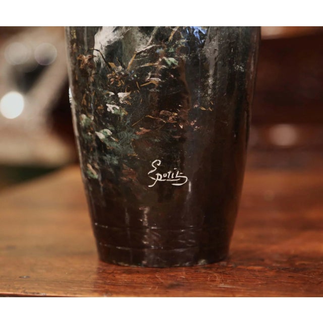 19th Century French Saint Amand Painted Ceramic Vases With Dog Motifs by Petit For Sale - Image 4 of 12