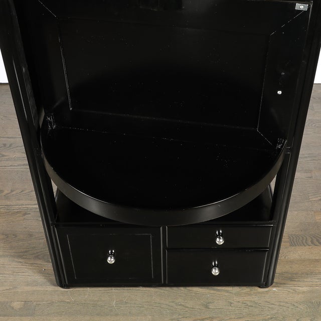 1930s Art Deco Machine Age Bar Cabinet in Black Lacquer With Swivel and Drop Doors For Sale - Image 5 of 18