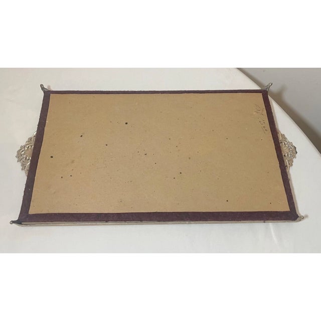Antique Silver-Plate Rectangle Foo Vanity Filigree Jewelry Vanity Mirror Tray For Sale - Image 9 of 9
