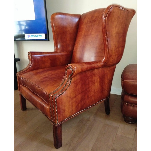 Elevate Your Space With This Stunning Vintage Dutch Cognac Colored Wingback Leather Club Chair For Sale - Image 11 of 12