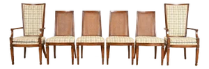 Henredon Style French Regency Louis XVI Carved Walnut and Cane Back Dining Chairs, Set of Six