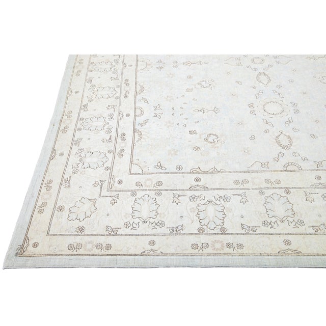2010s Light Blue Modern Persian Tabriz Style Handmade Floral Wool Rug For Sale - Image 5 of 9