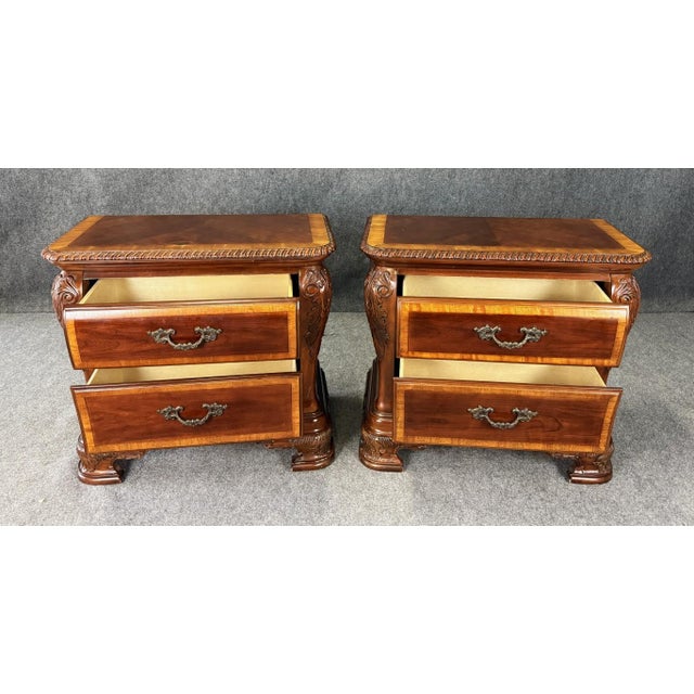 Pair of Cognac Finish Banded Cherry Nightstands For Sale - Image 4 of 18