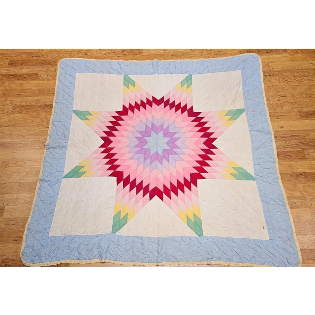 Early 20th Century Vintage Hand-Stitched Lone Star Quilt, Early 20th Century For Sale - Image 5 of 12