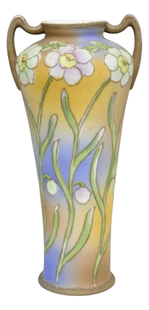 Early 20th Century Nippon Sharkskin Decorated Royal Kinjo Japan Hand Painted Porcelain Handled Vase