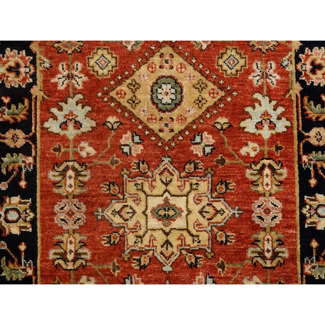 Black 2010s Red and Black, Hand Knotted Karajeh Design With Tribal Medallions, Pure Wool, Runner Oriental Rug For Sale - Image 8 of 9