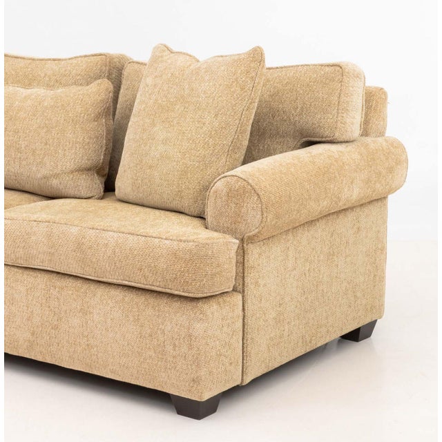 Late 20th Century Modern Beige Chenille Upholstered Three-Seat Sofa For Sale - Image 5 of 7