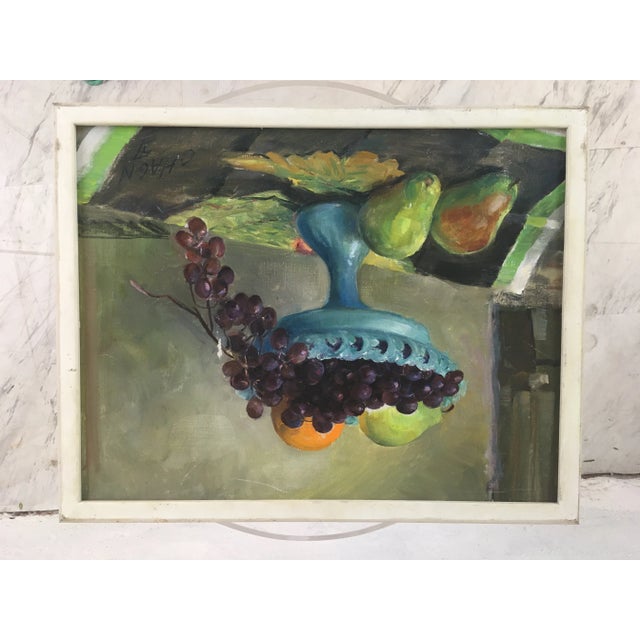 Textile Vintage Fruit Display Oil Painting For Sale - Image 7 of 9