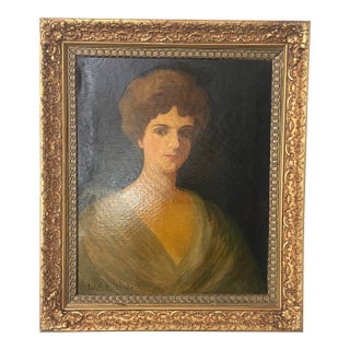 Gilded Age Portrait of Mrs. Potter Palmer, Signed William H. McEntee Oil Painting in Antique Gilt Frame For Sale