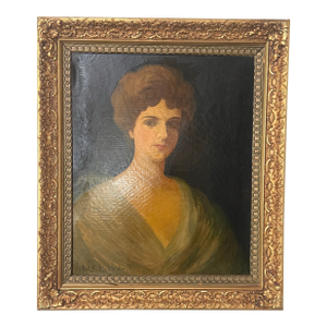 Gilded Age Portrait of Mrs. Potter Palmer, Signed William H. McEntee Oil Painting in Antique Gilt Frame