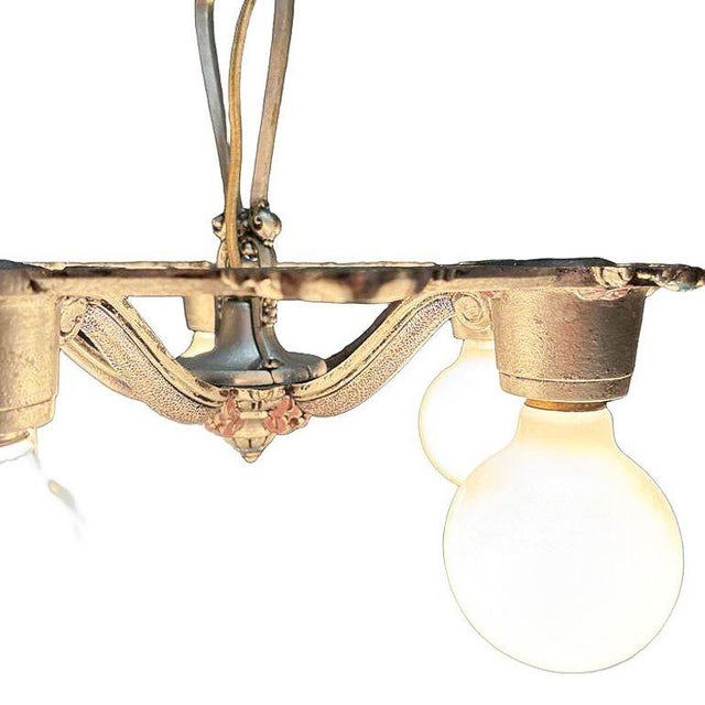 1928 Art Deco Brass Petite Five Light Circular Polychrome Chandelier For Sale - Image 9 of 11