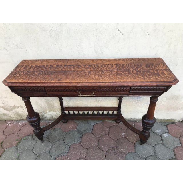 Wood Art Nouveau Console with Drawer in Solid Oak, 1920s For Sale - Image 7 of 18