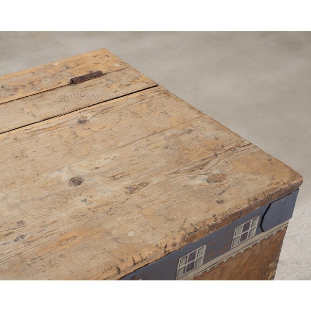 Camel 19th C. English Painted Pine Chest With Georgian Manor Façade For Sale - Image 8 of 18